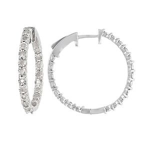 White Diamond Rhodium Over Sterling Silver Hoop Earrings 0.50ctw